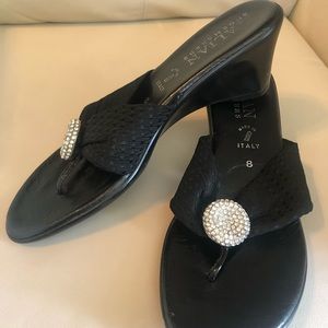 Italian Shoemakers black sandal with crystal accent